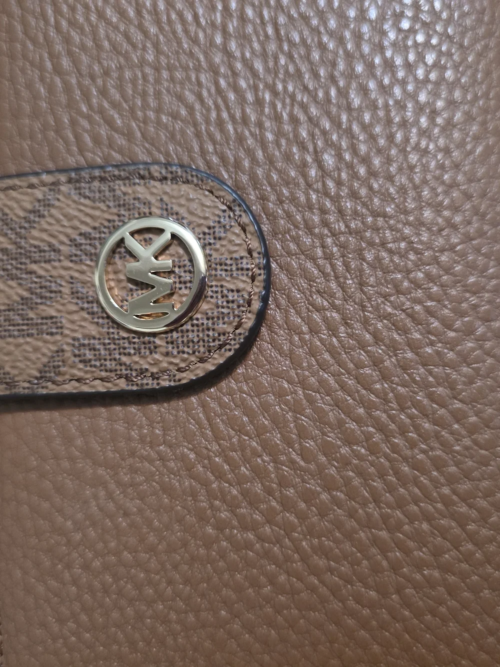 Michael Kors Brown Pebbled Leather Continental Wallet with Signature Trim